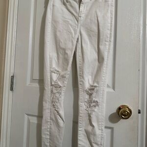 American Eagle Outfitters White Distressed Skinny Jeans